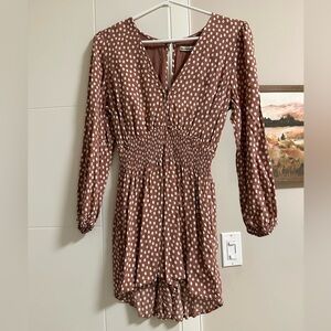 Abercrombie&Fitch Long Sleeve Polka Dot Romper | Dusty Rose